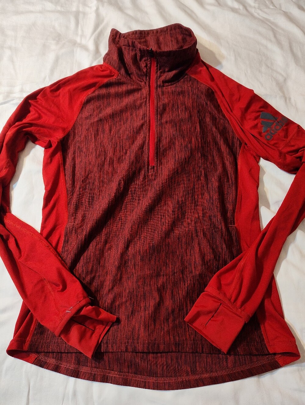 adidas Women's Red Long-Sleeve Half-Zip Performance Top